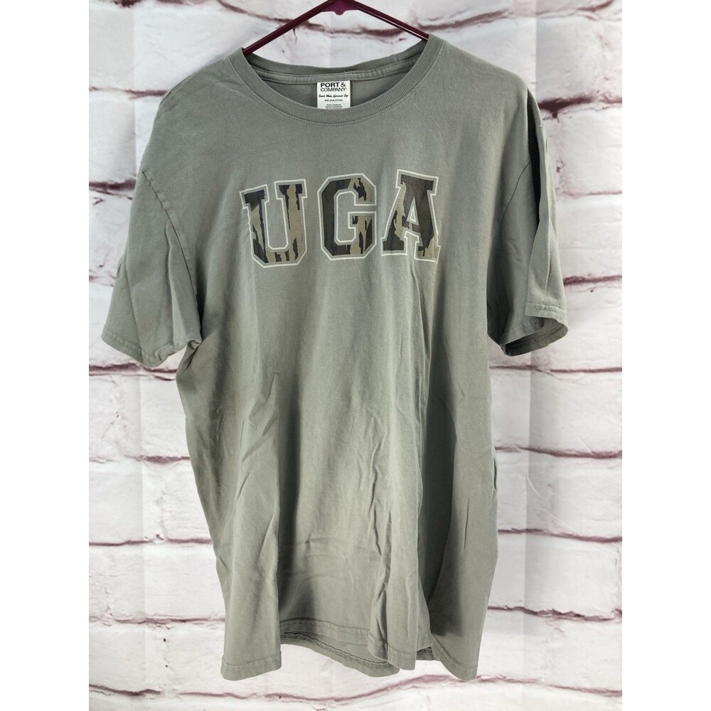 Georgia Bulldogs Shirt Mens Port & Company Tee Size L UGA Cotton Gray Black Red